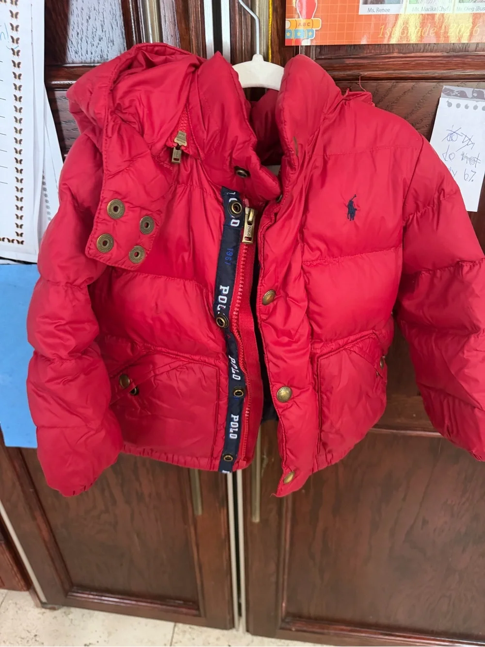 Polo by Ralph Lauren Red Puffer Jacket with Navy Trim